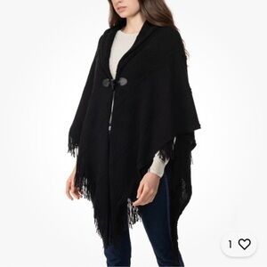 Charter Club Raschel Braid-Detail Knit Poncho in Black NEW